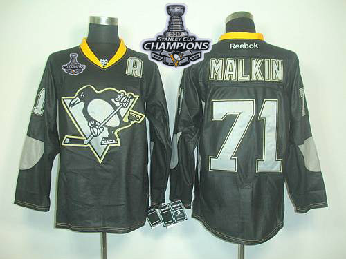 Penguins #71 Evgeni Malkin Black Ice Stanley Cup Finals Champions Stitched NHL Jersey